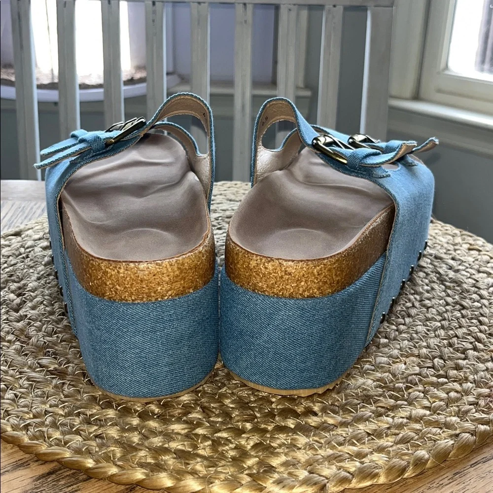 Blue Platform Sandals with Buckle Detail